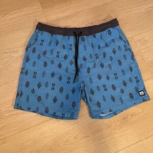 Reef Blue and Black Patterned Swim Shorts